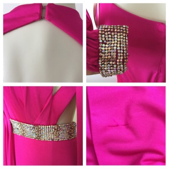 Hot Pink Plunging Neckline Open Back Gown NM61684 - Picture 7 of 8